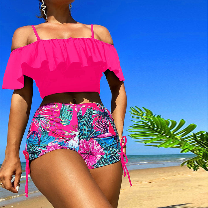 Dame Crop-Top og Shorts Badebeklædning-Sæt med glædeligt Blomster Mønster Stilla