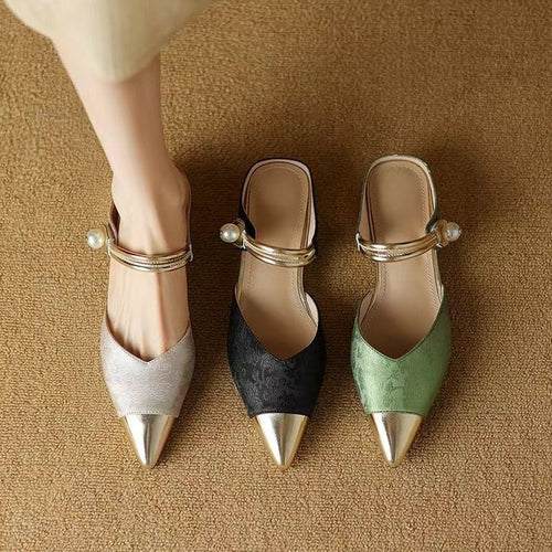 Dame elegante Slingback-pantoletten med fashionabel metalaccent og komfortabel blokhælhæl Stilla