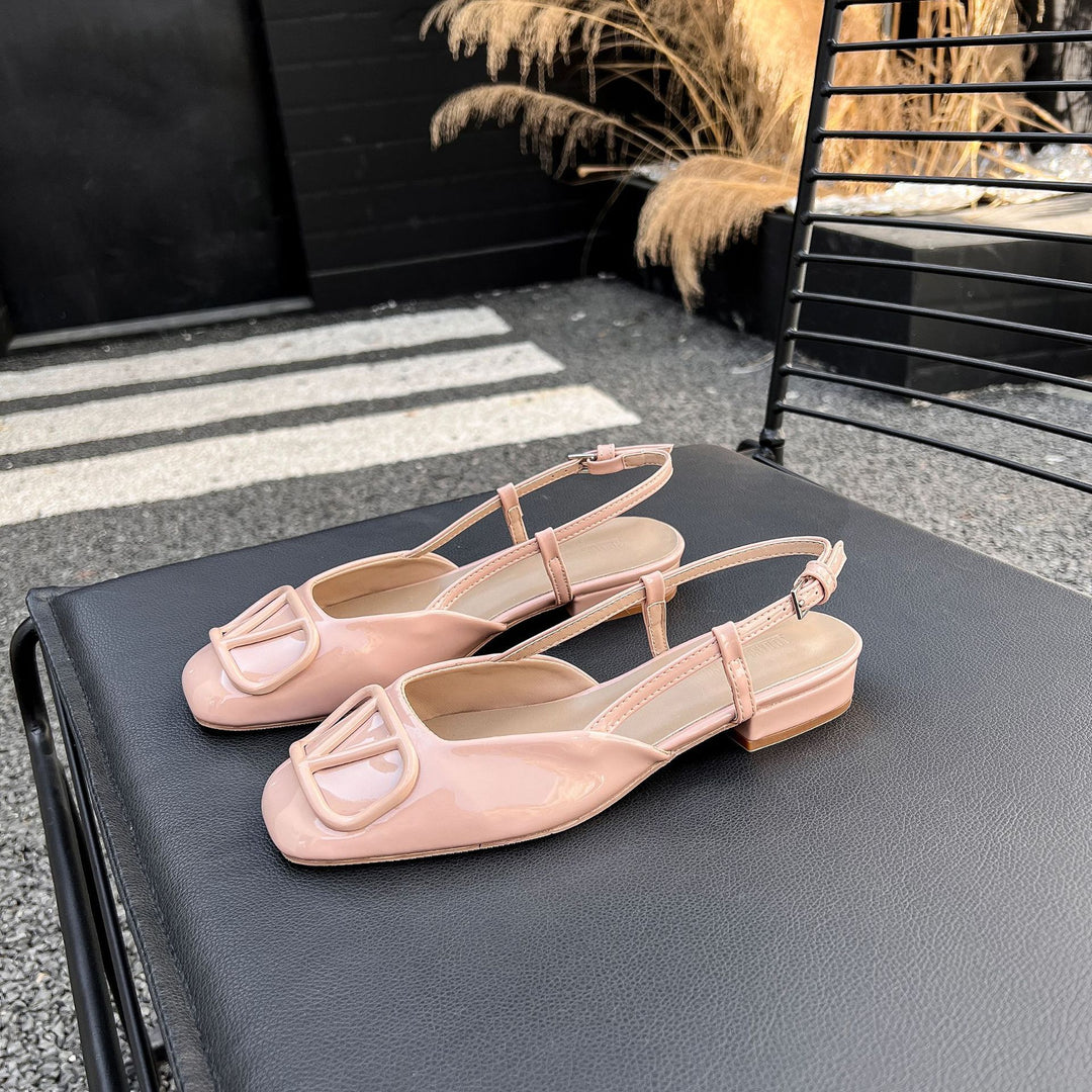 Dame Elegant Slingback Firkantet Tå Ballerina med Dekorativt Spænde Stilla