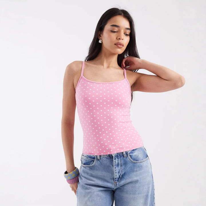 Dame spaghetti strap top med polka dots Skovae