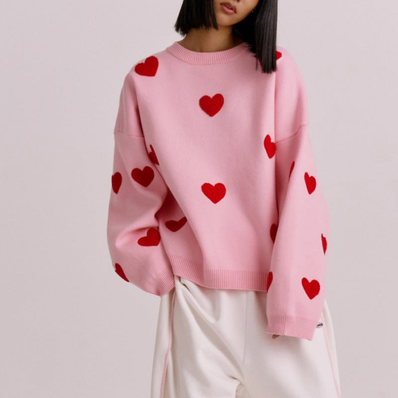 Dame sweater med søde hjerte-applikationer Stilla