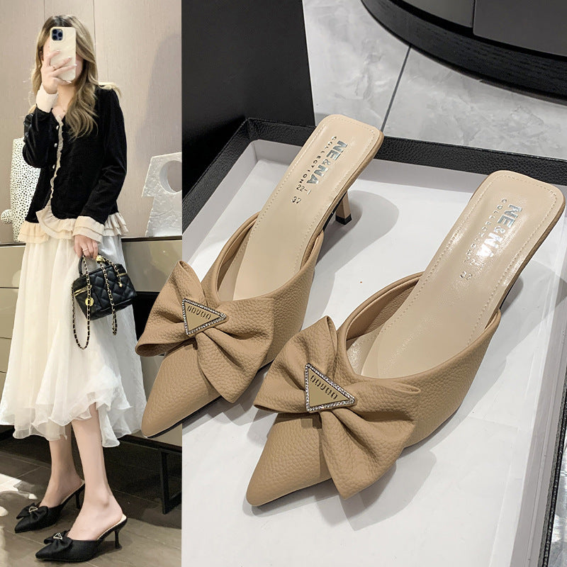Dame Slingback-sandaler med dekorativ sløjfe-applikation og elegant spids-design Stilla