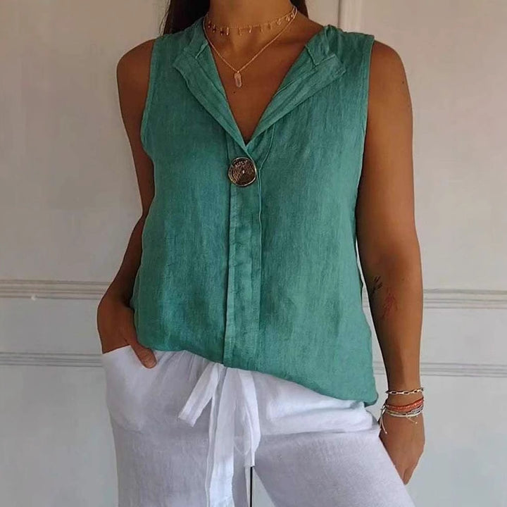 Damer linned blouse med ståkrave og knaplukning Stilla