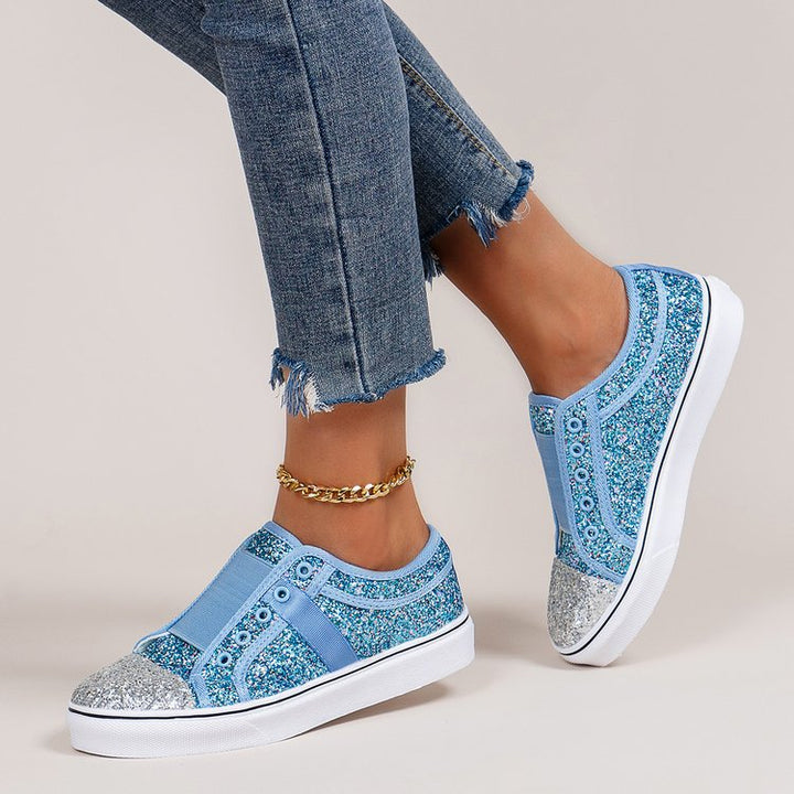 Dame Glamourøse Sneakers med glitrende glimmer og praktisk Slip-On design Stilla