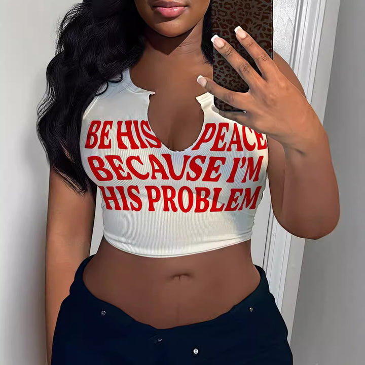 Dame Crop-Top med iøjnefaldende skrift og løs pasform Skovae