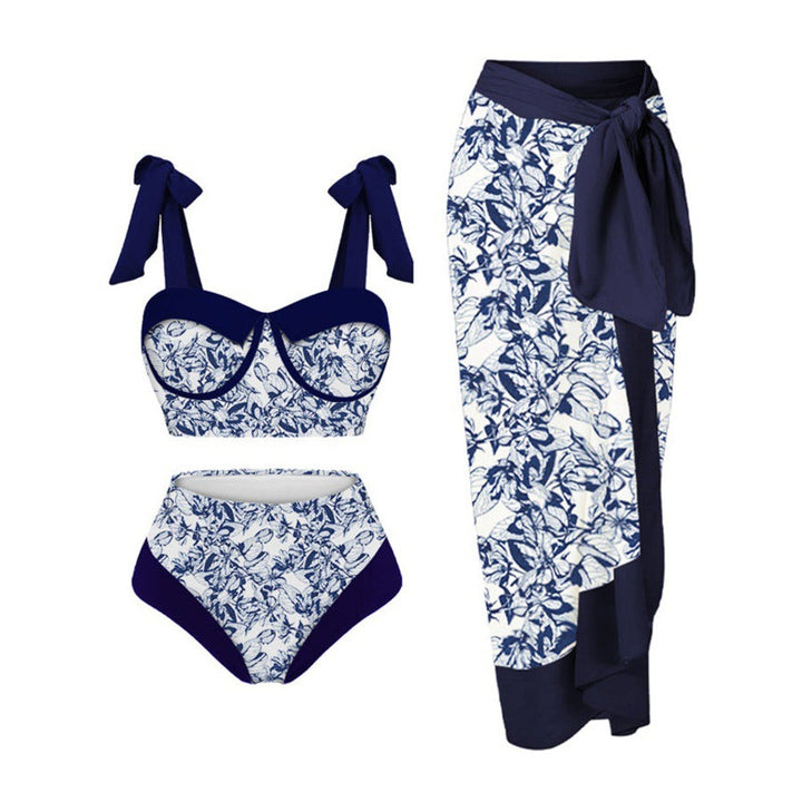 Dame Bikini-sæt med blomsterdesign og elegant overkjole Skovae