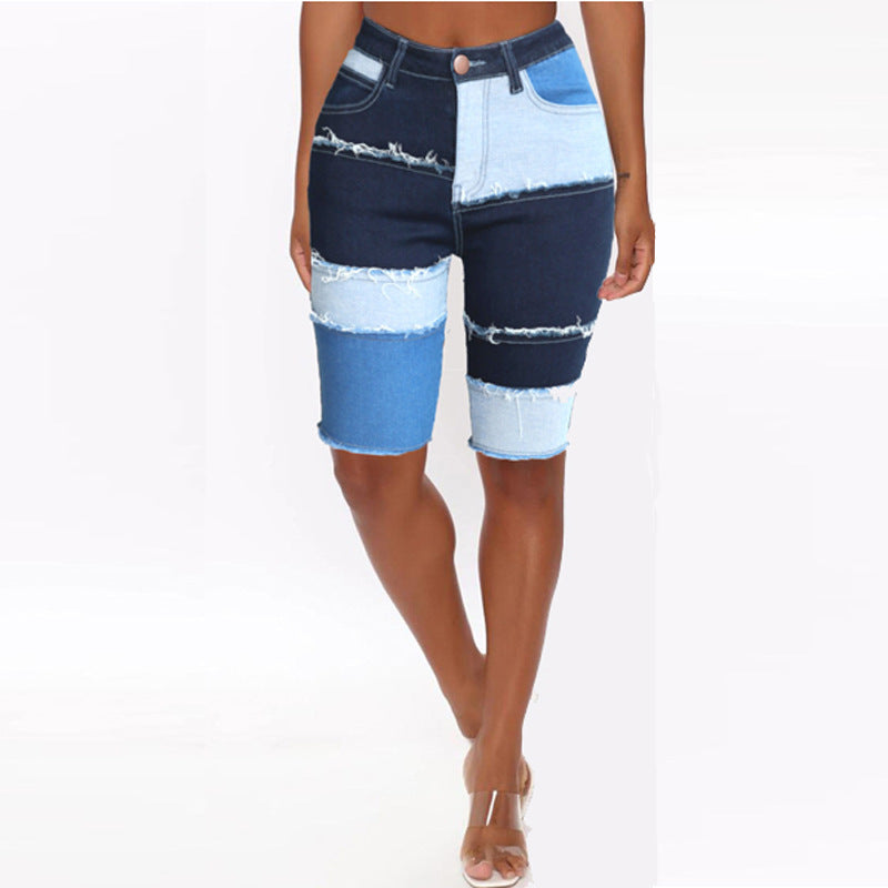 Dame Jeans-shorts i kreativ patchwork-design med afslappet snit Stilla