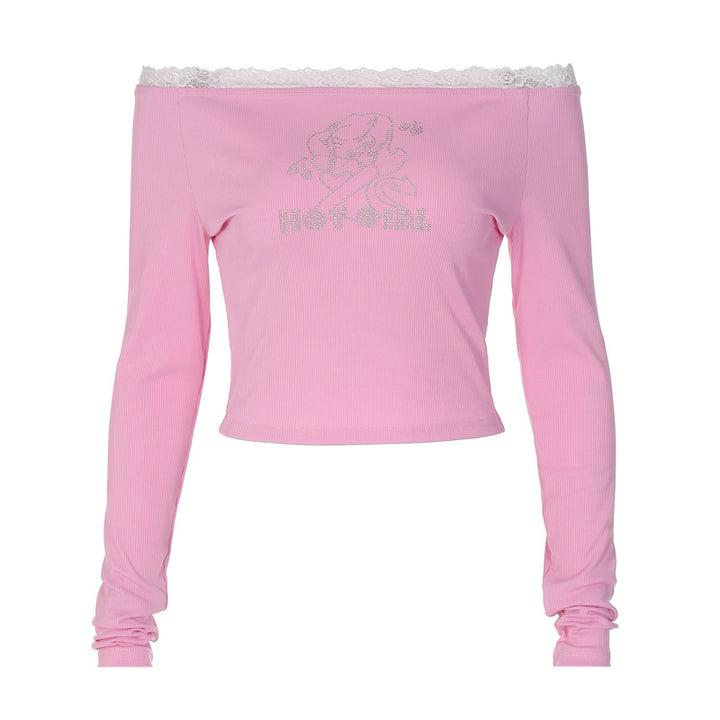 Dame Off-Shoulder Crop-Top med blonde og glimmeraccenter Stilla
