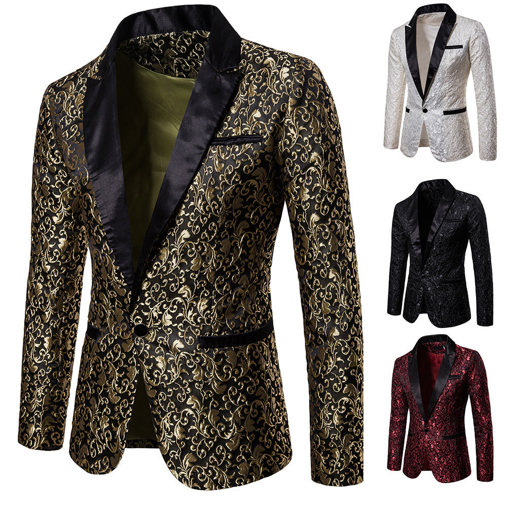 Herrer Elegant Blomstermønster Satin Blazer Stilla