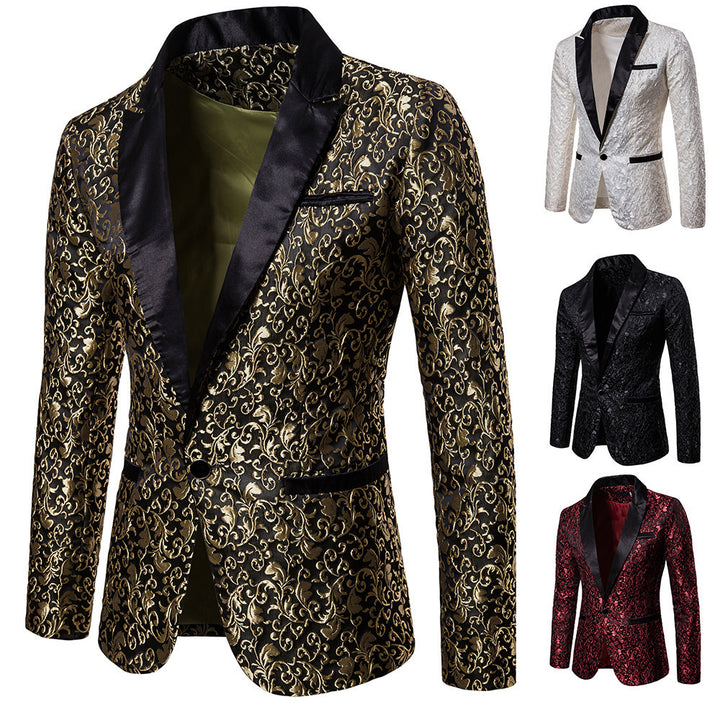 Herrer Elegant Blomstermønster Satin Blazer Stilla