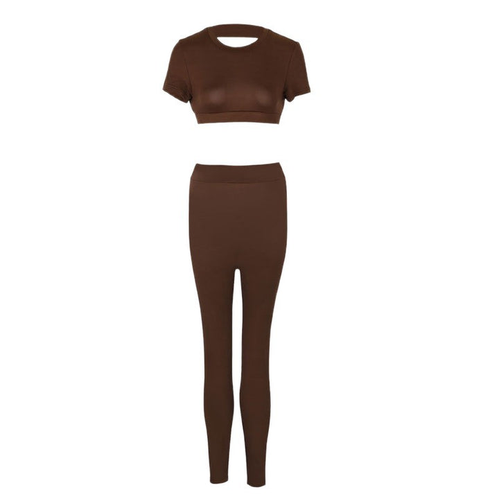 Dame sæt bestående af cropped top og tætsiddende leggings Skovae