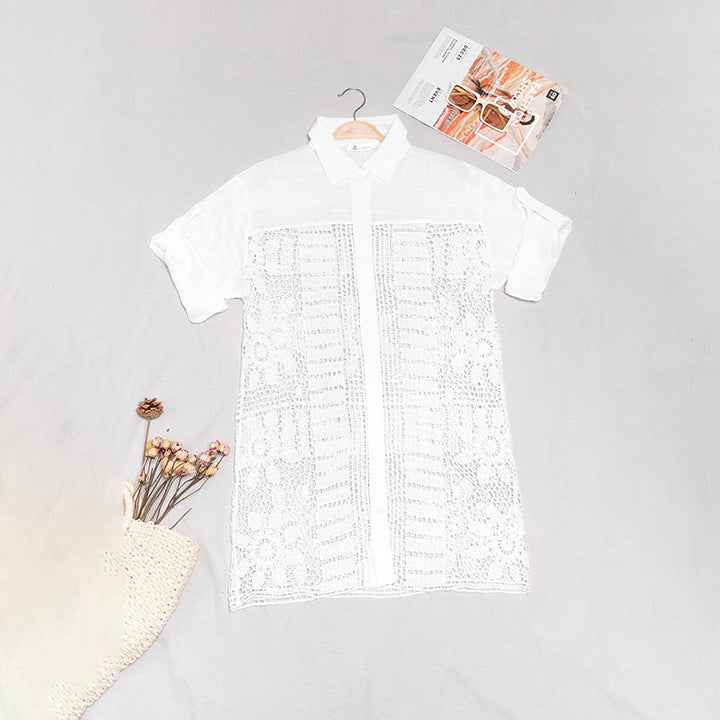 Dame Hæklet Strandbluse med blomsterdesign og taljeformende design Stilla