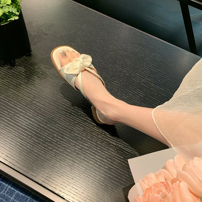 Femme Elegante T-rem Slide Sandaler med Sløjfedetalje Stilla
