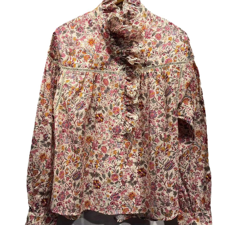 Dame Elegante Bluse med Ruffle detaljer og floral design Stilla