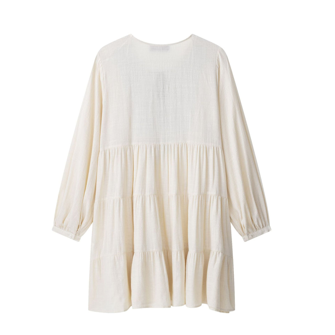 Femme Bohemian Gestufte Midi Kjole med Broderi Stilla