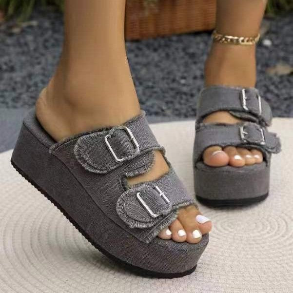 Dame Wedge-pantoletten med moderne camouflage-design og justerbar rem Stilla