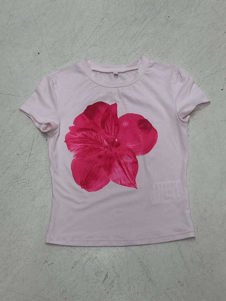Dame T-shirt med blomstertryk og tætsiddende pasform Skovae