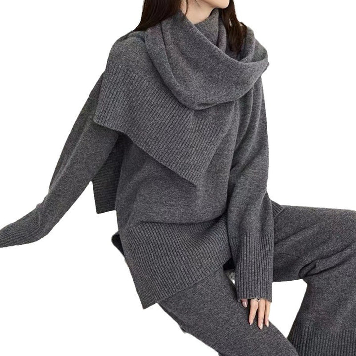 Femme Cozy Knit Pullover og Bredt Bukse Sæt Stilla