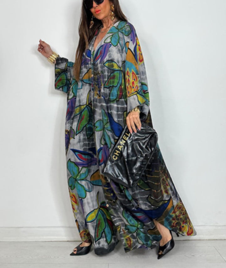 Dame Kaftan-stil Maxikjole med blomsterprint og løs pasform Stilla