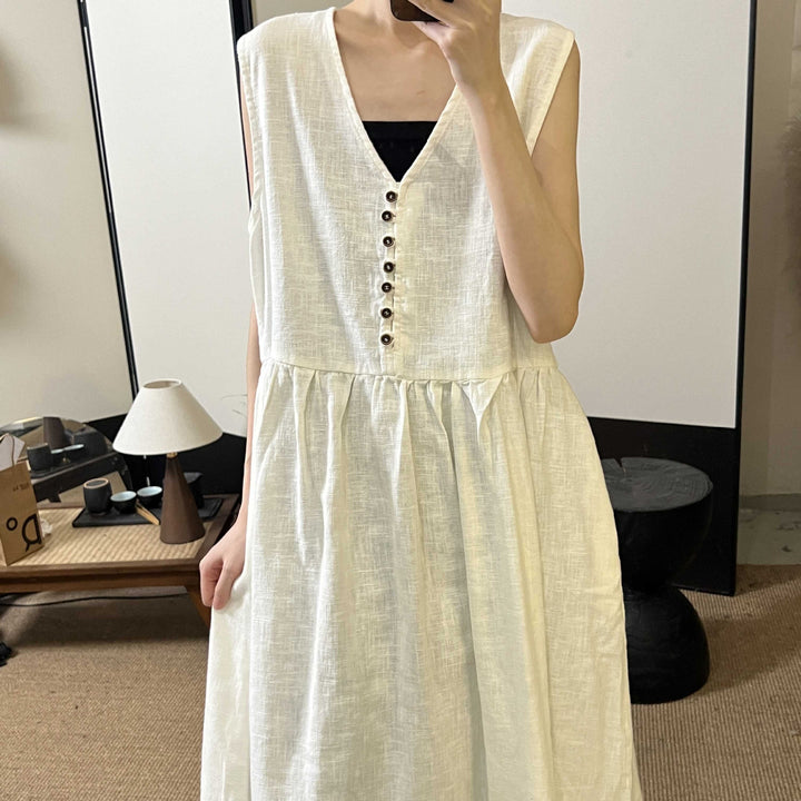 Dame Flydende Button-Down Maxi Kjole med Plisseret Nederdel Stilla