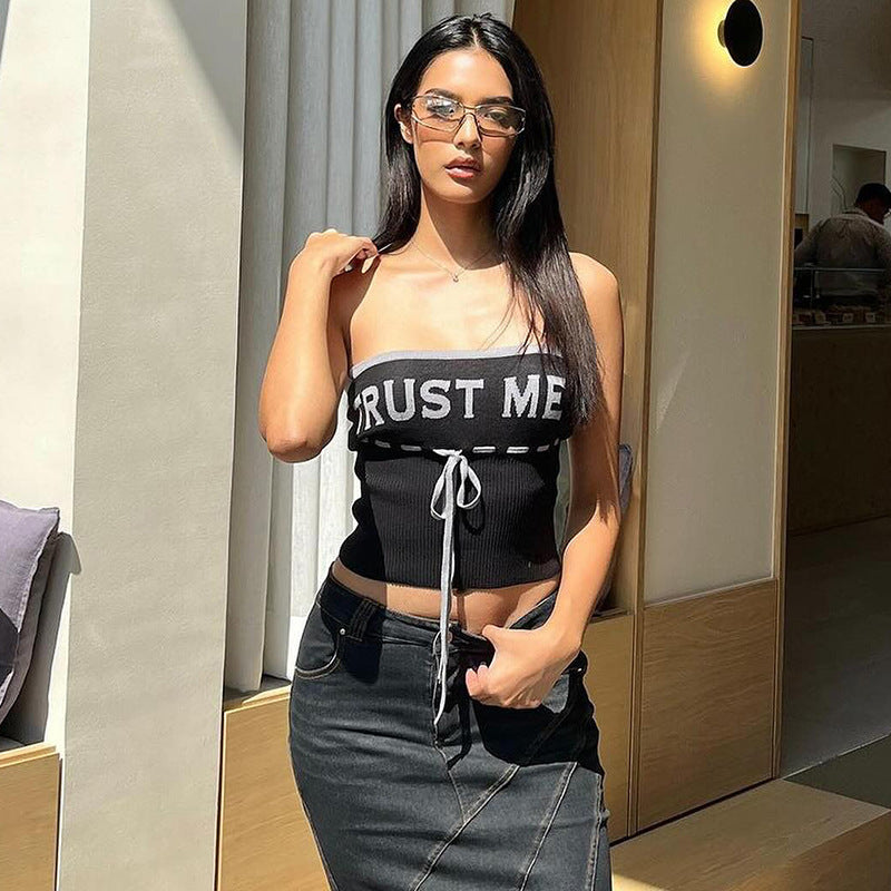 Dame afslappet Bustier-top med trendy tekst Skovae