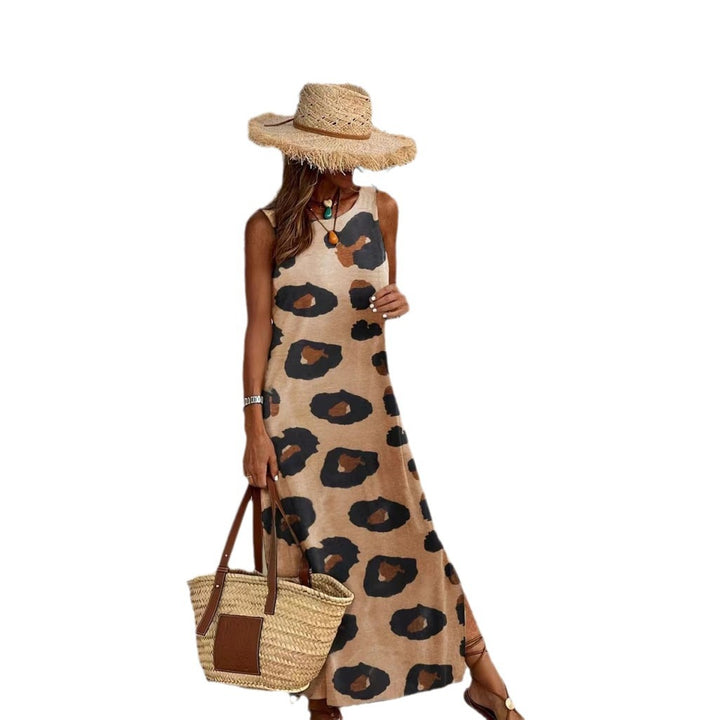 Dame maxikjole i moderne leopardmønster med løs pasform og ærmeløst design Stilla