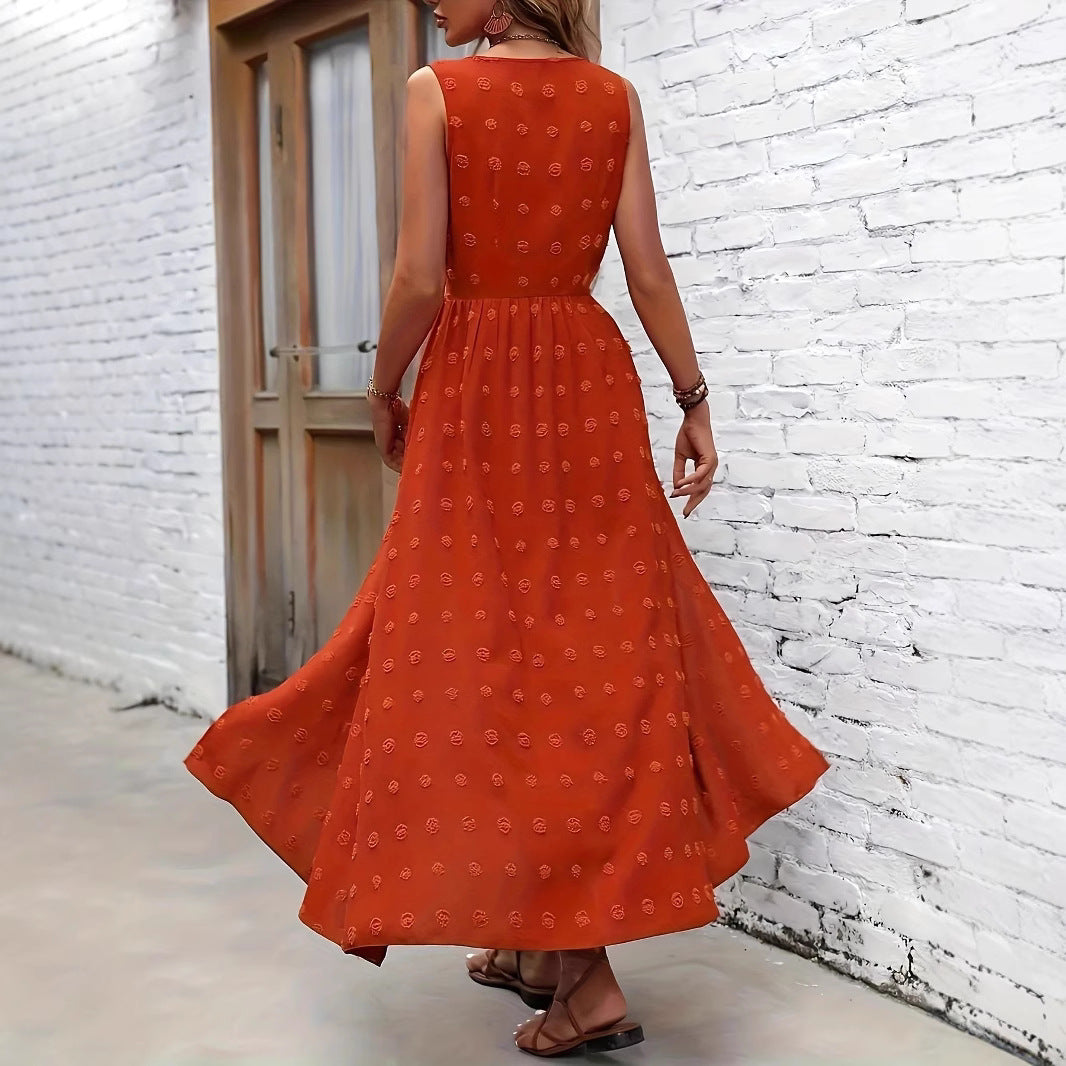 Dame Elegant Maxikjole i Boho-stil med knaplukning og sidelæg Stilla
