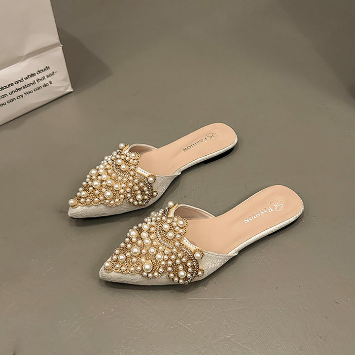Femme med stras og perler prydet spids Mules Stilla