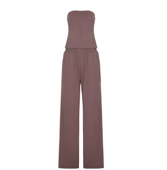 Dame jumpsuit med bredt ben og elastisk taljebånd Skovae