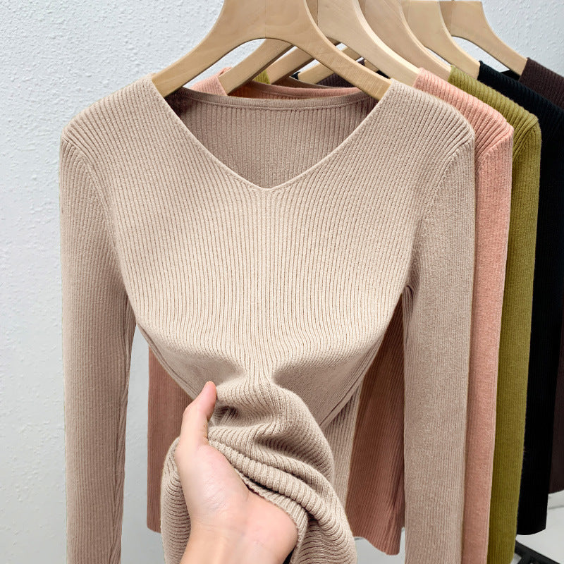 Dame Langærmet V-Udskæring Pullover med fin ribstruktur og elegant pasform Stilla