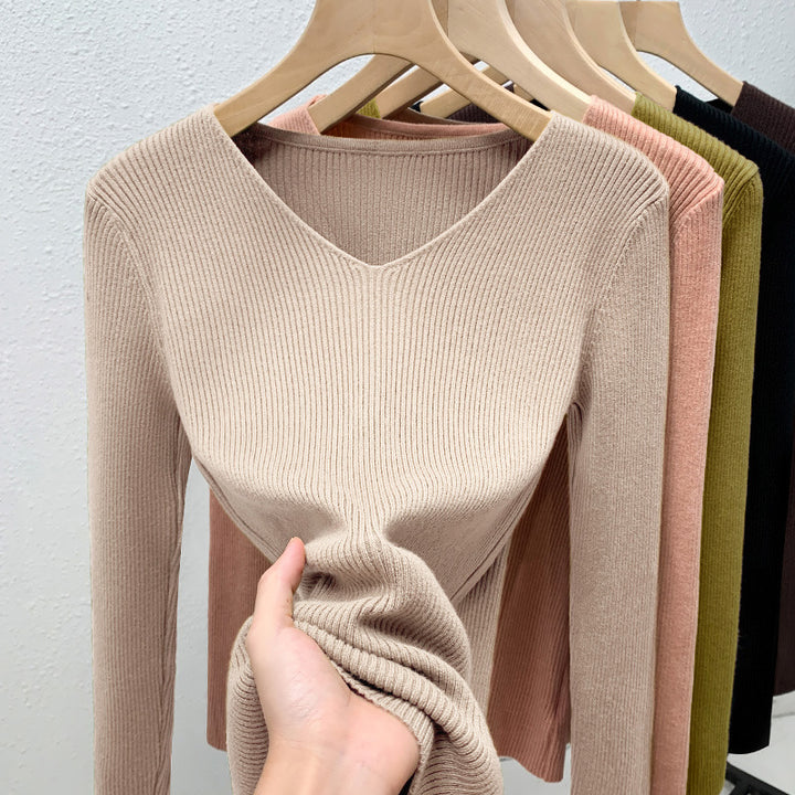 Dame Langærmet V-Udskæring Pullover med fin ribstruktur og elegant pasform Stilla