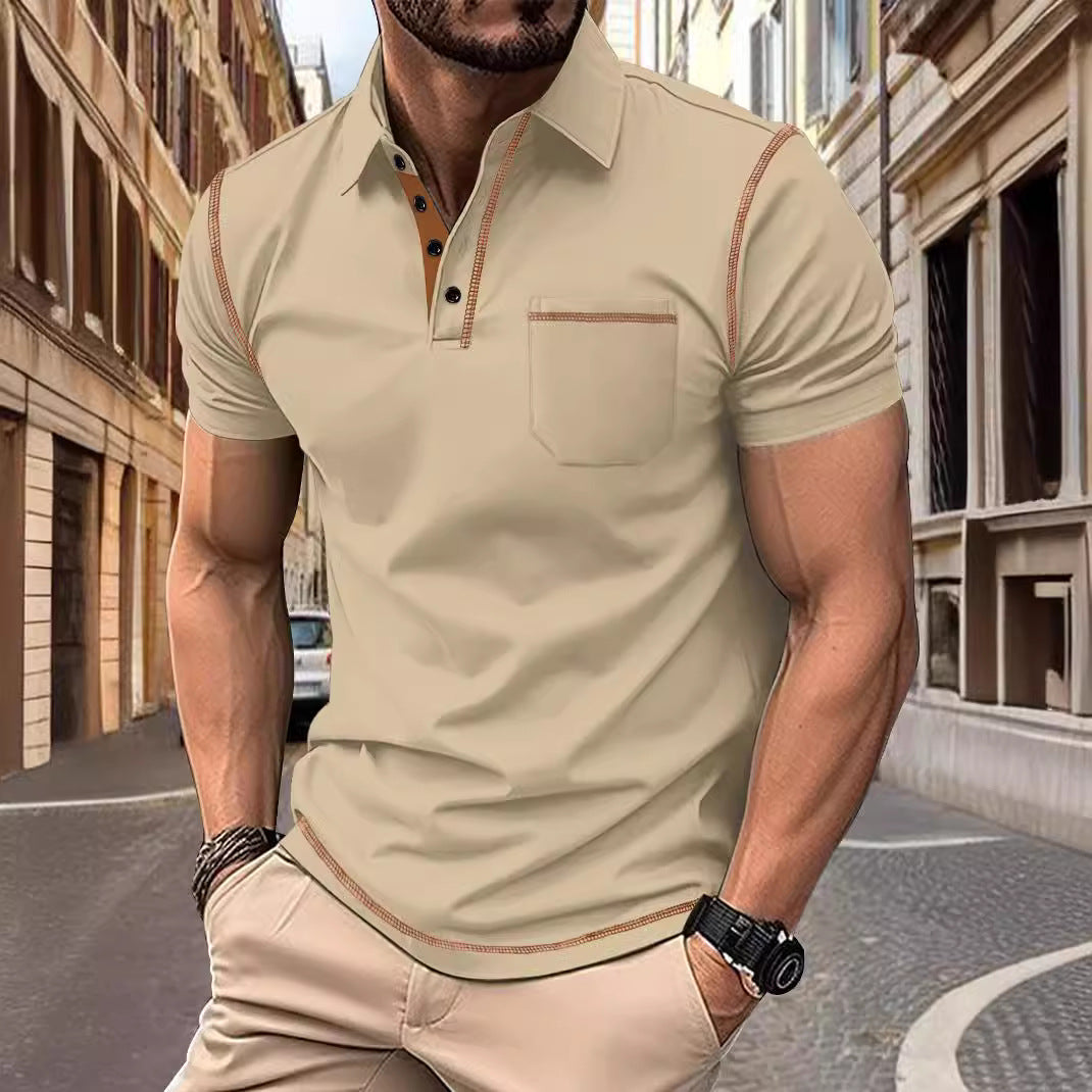 Herrer Poloshirt med dekorative kontrastsyninger og brystlomme Stilla