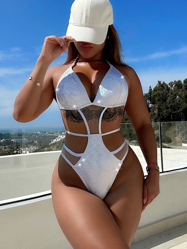 Dame Cut-Out Triangle Bikini Sæt med gennemsigtige indsatser Skovae