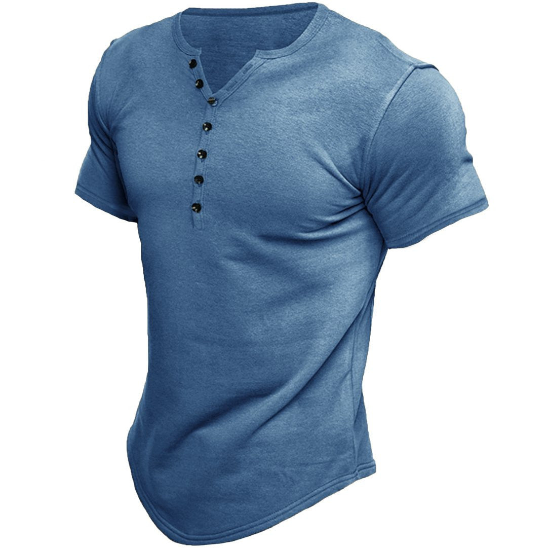 Herre T-shirt med moderne Henley-udskæring og dekorative knapper Stilla