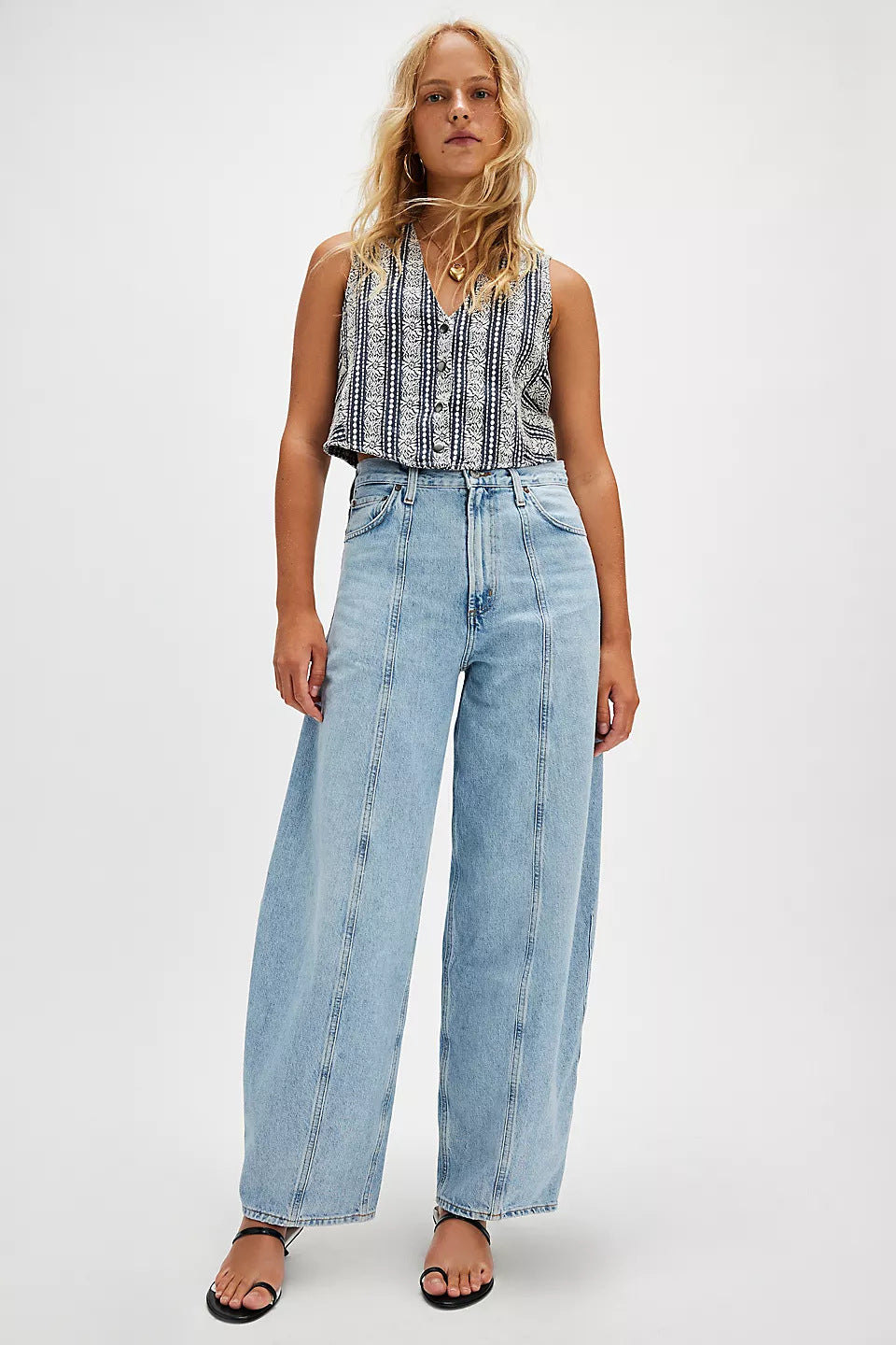 Dame bredt skåret jeans med høj talje Stilla