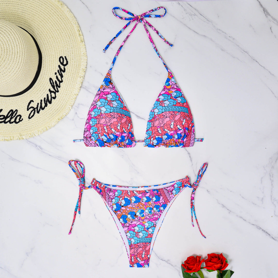 Dame triangel-bikini med legende blomsterprint og justerbare bånd Skovae