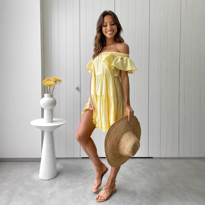Ladies Off-Shoulder Casual Dress with Ruffle Details Skovae