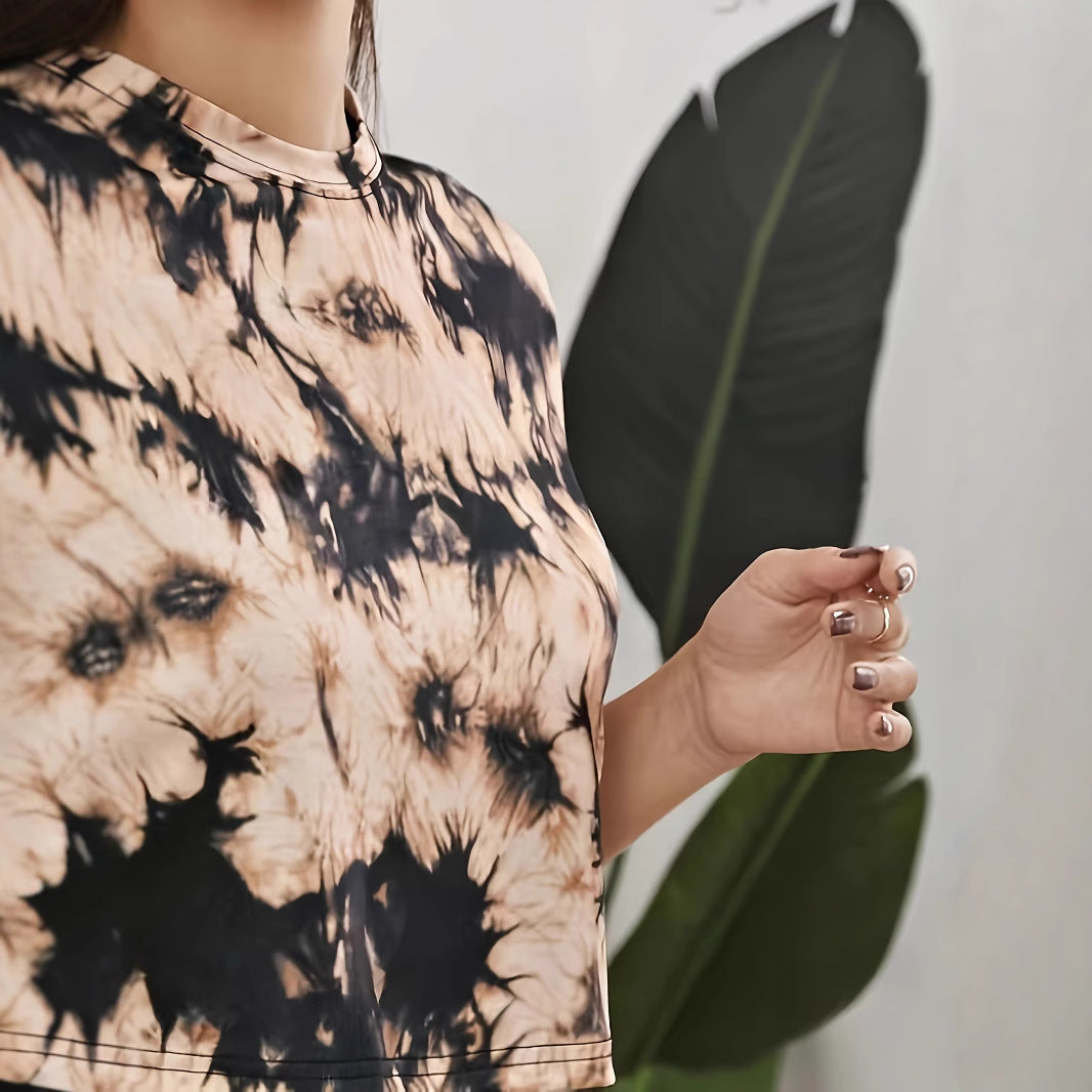 Dame Mode cropped T-shirt med unikt batikmønster Stilla