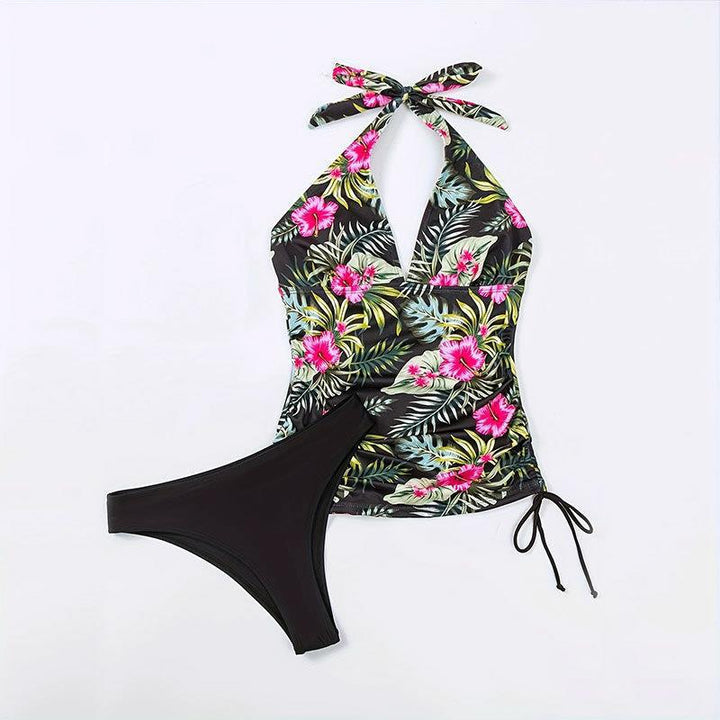 Dame Tankini-sæt med blomsterdesign og justerbar halterneck Skovae
