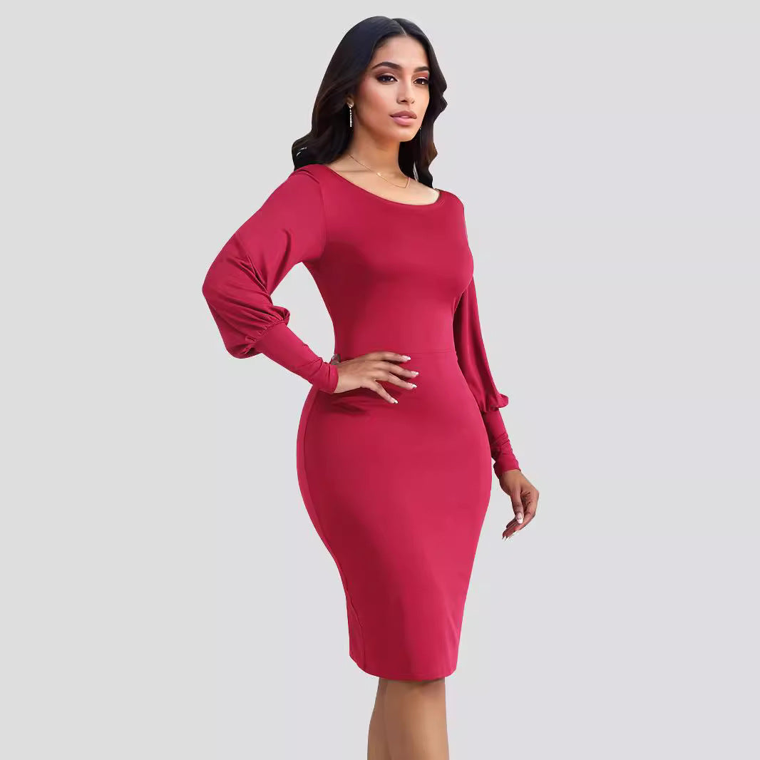 Dame Elegant Off-Shoulder Kjole med lange Pufærmer Stilla