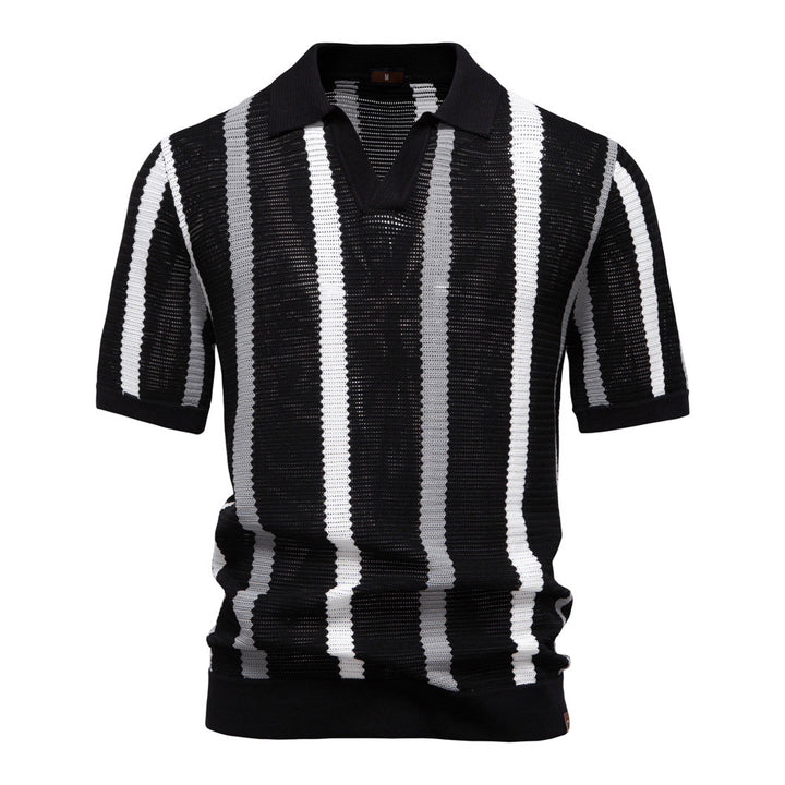 Herrer Polo-shirt med moderne V-udskæring og struktureret stribemønster Stilla