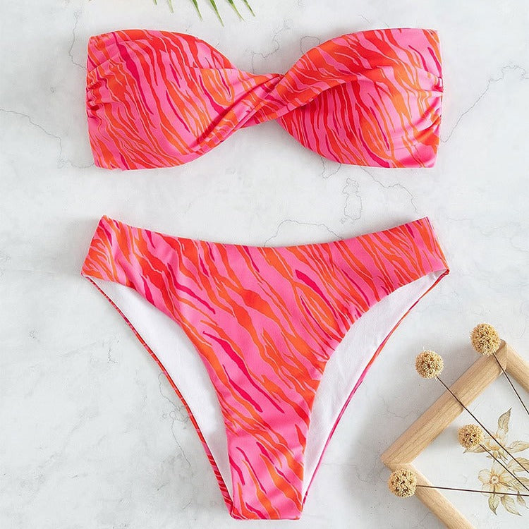 Dame bandeau-bikini med moderne leopardmønster Skovae