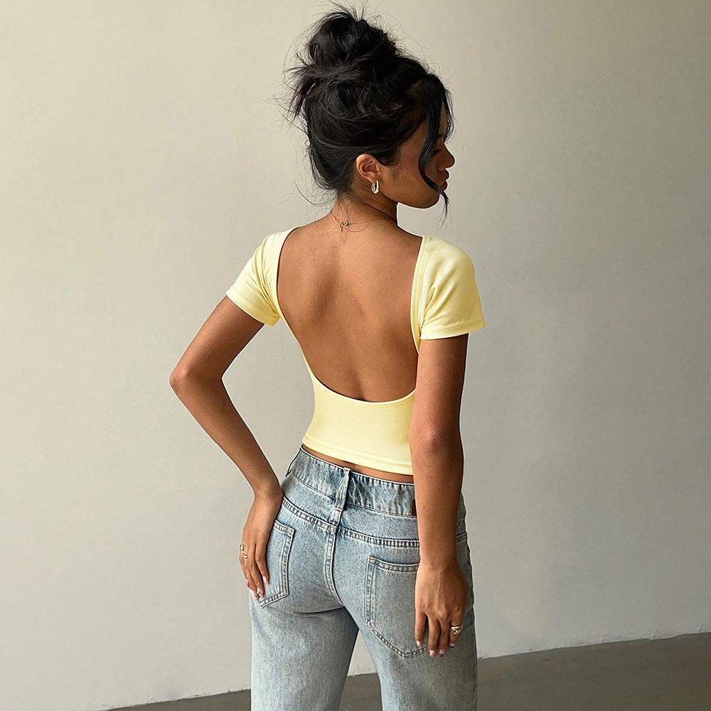 Dame trendy cropped T-shirt med rund hals Stilla