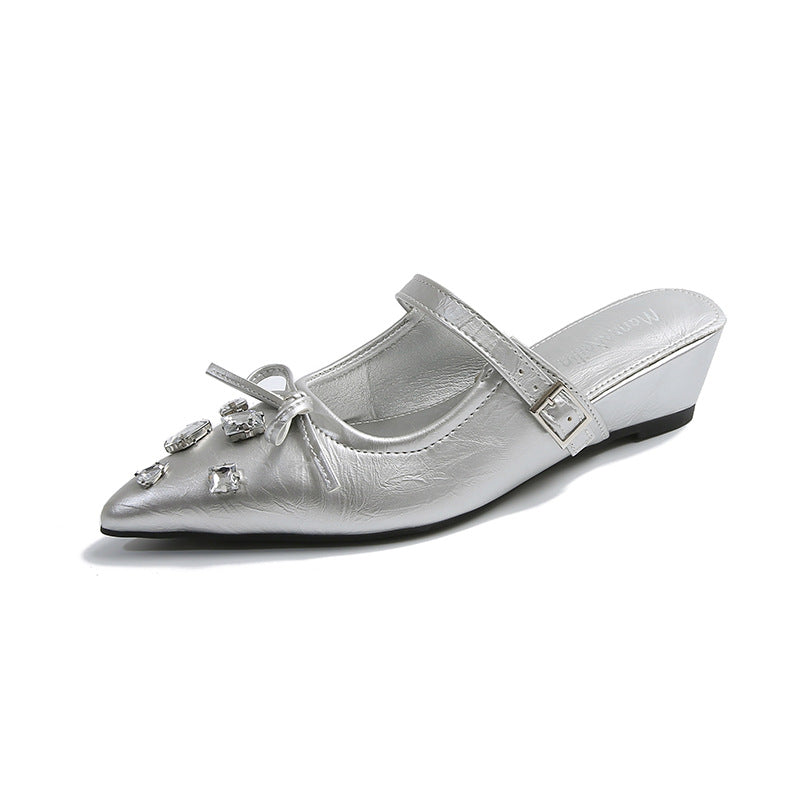 Dame Elegante Spids-Tå Slingback Mules med Strassdekoration Stilla