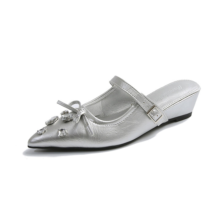 Dame Elegante Spids-Tå Slingback Mules med Strassdekoration Stilla