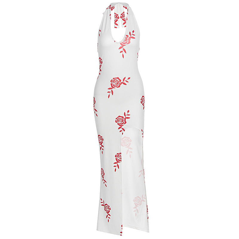 Damer Elegant Maxikjole med blomstermotiv og gennemsigtig slids Skovae