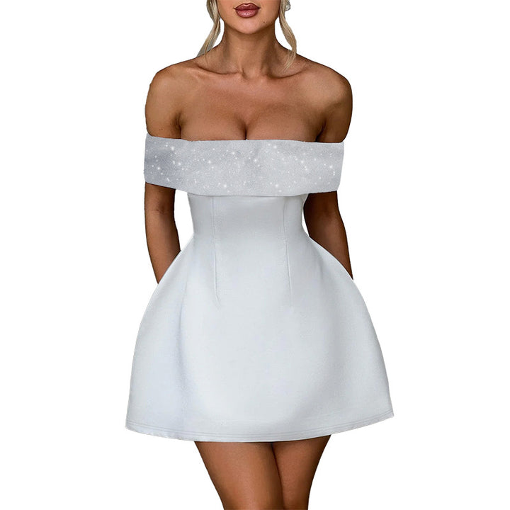 Dame Off-Shoulder Minikjole med glitrende bustier-overdel Skovae