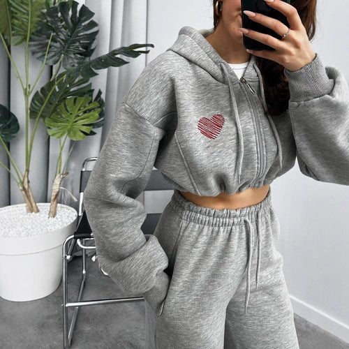 Dames afslappet hoodie og joggingbukser sæt med cropped top og elastisk talje