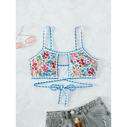 Dame bikini-top med blomsterdesign og legesyge bånd Skovae