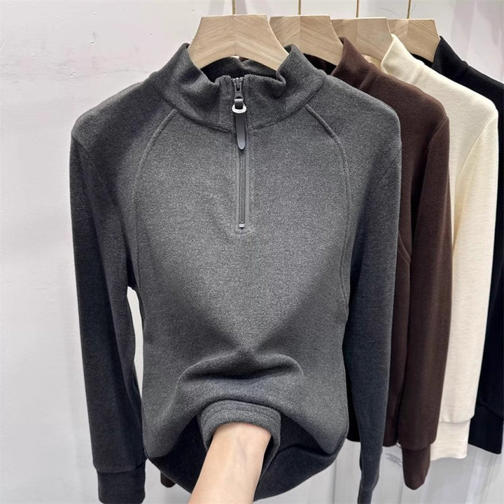Dame Quarter-Zip Fleece Pullover Sweatshirt med Kængurulomme Stilla